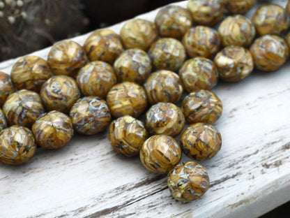 12mm Camel Beige Travertine Fire Polished Round Beads