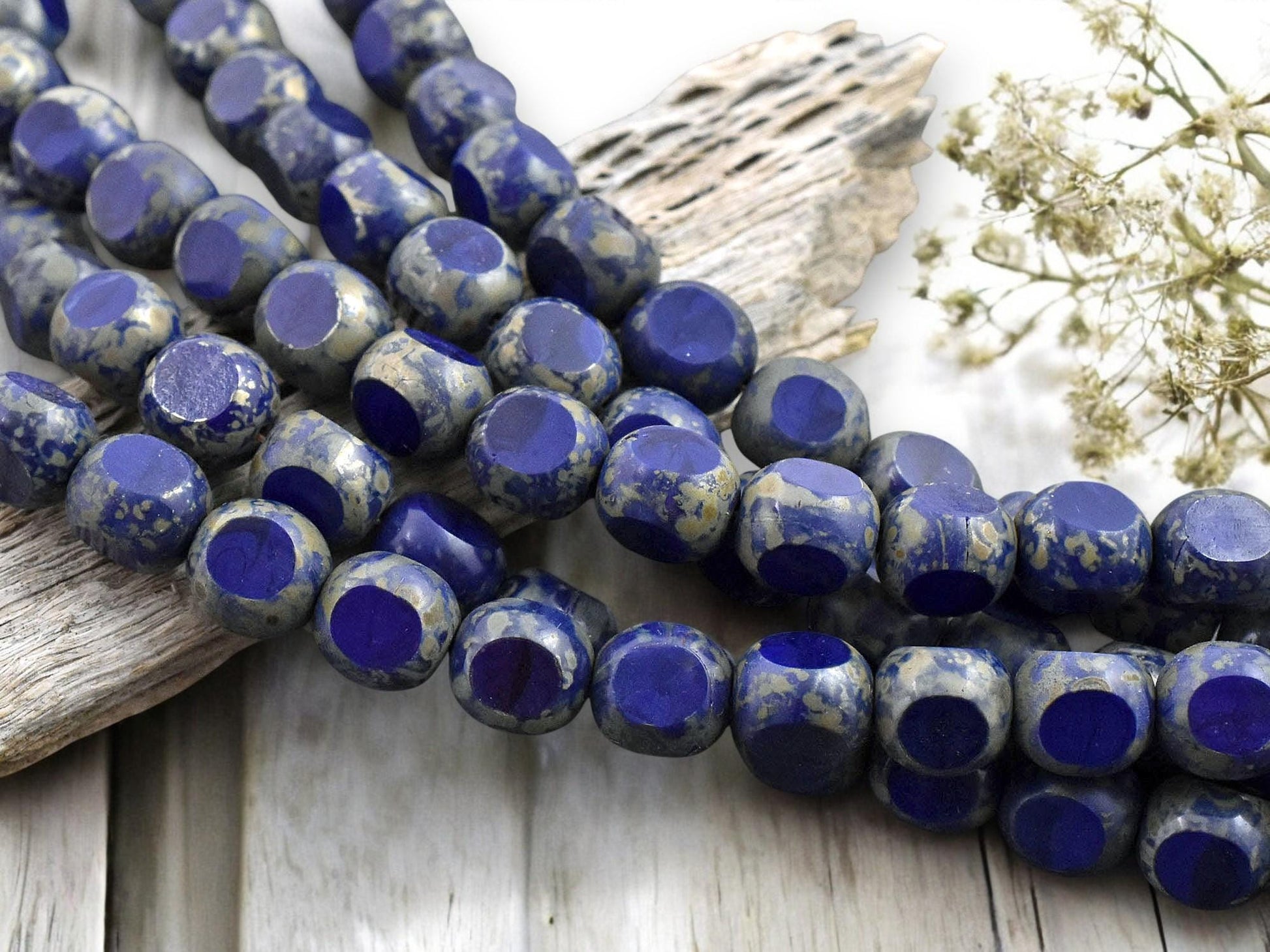 *20* 10mm Navy Blue Travertine 3 Cut Round Beads