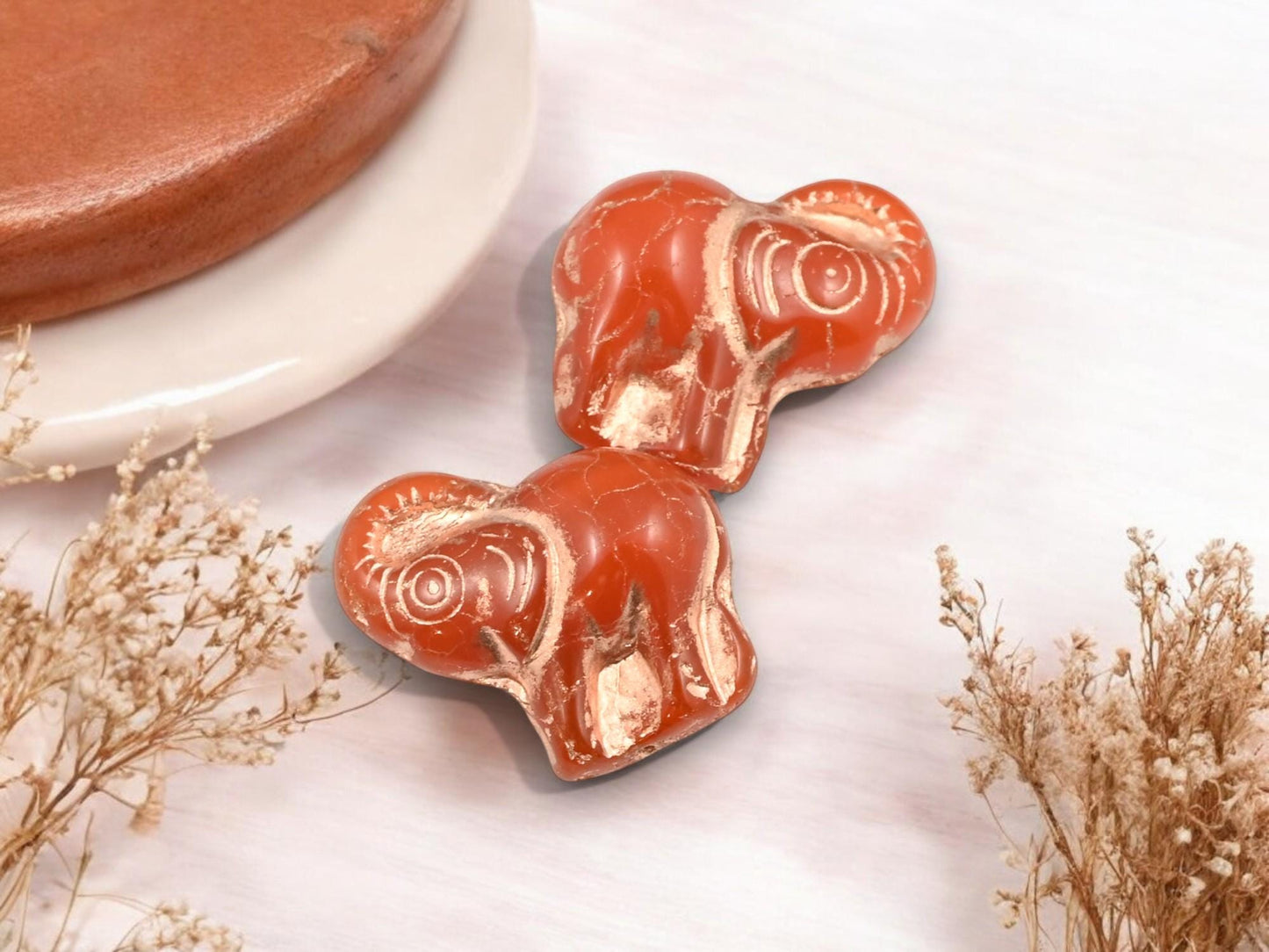 Czech Glass Beads - Elephant Beads - Elephant Pendant - Lucky Elephant - Elephant Charm - 21x20mm - 4pcs - (2701)