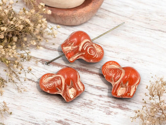 Czech Glass Beads - Elephant Beads - Elephant Pendant - Lucky Elephant - Elephant Charm - 21x20mm - 4pcs - (2701)