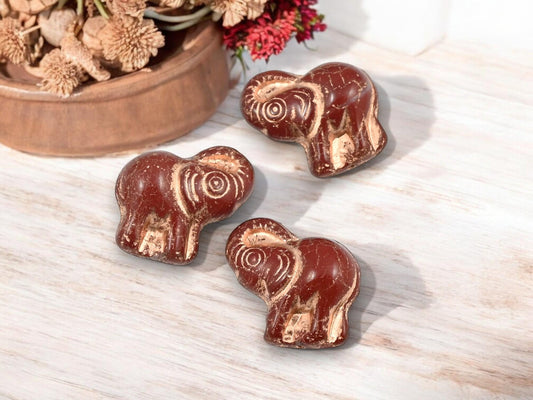Czech Glass Beads - Elephant Beads - Elephant Pendant - Lucky Elephant - Elephant Charm - 21x20mm - 4pcs - (2282)
