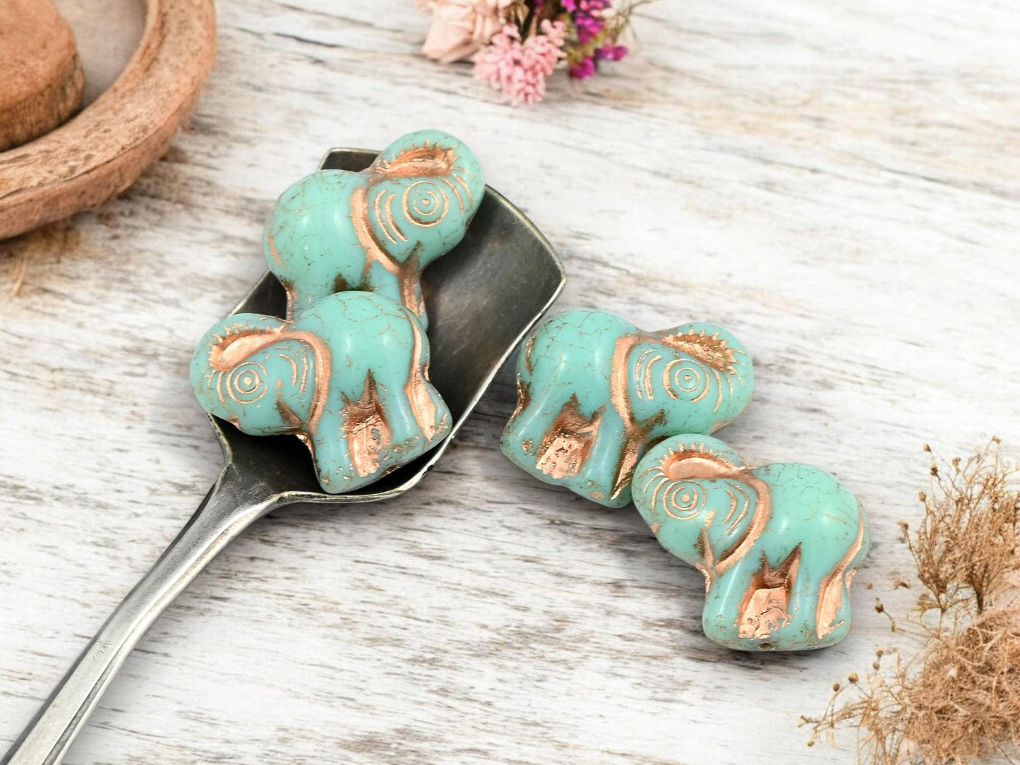 Czech Glass Beads - Elephant Beads - Elephant Pendant - Lucky Elephant - Elephant Charm - 21x20mm - 4pcs - (4794)