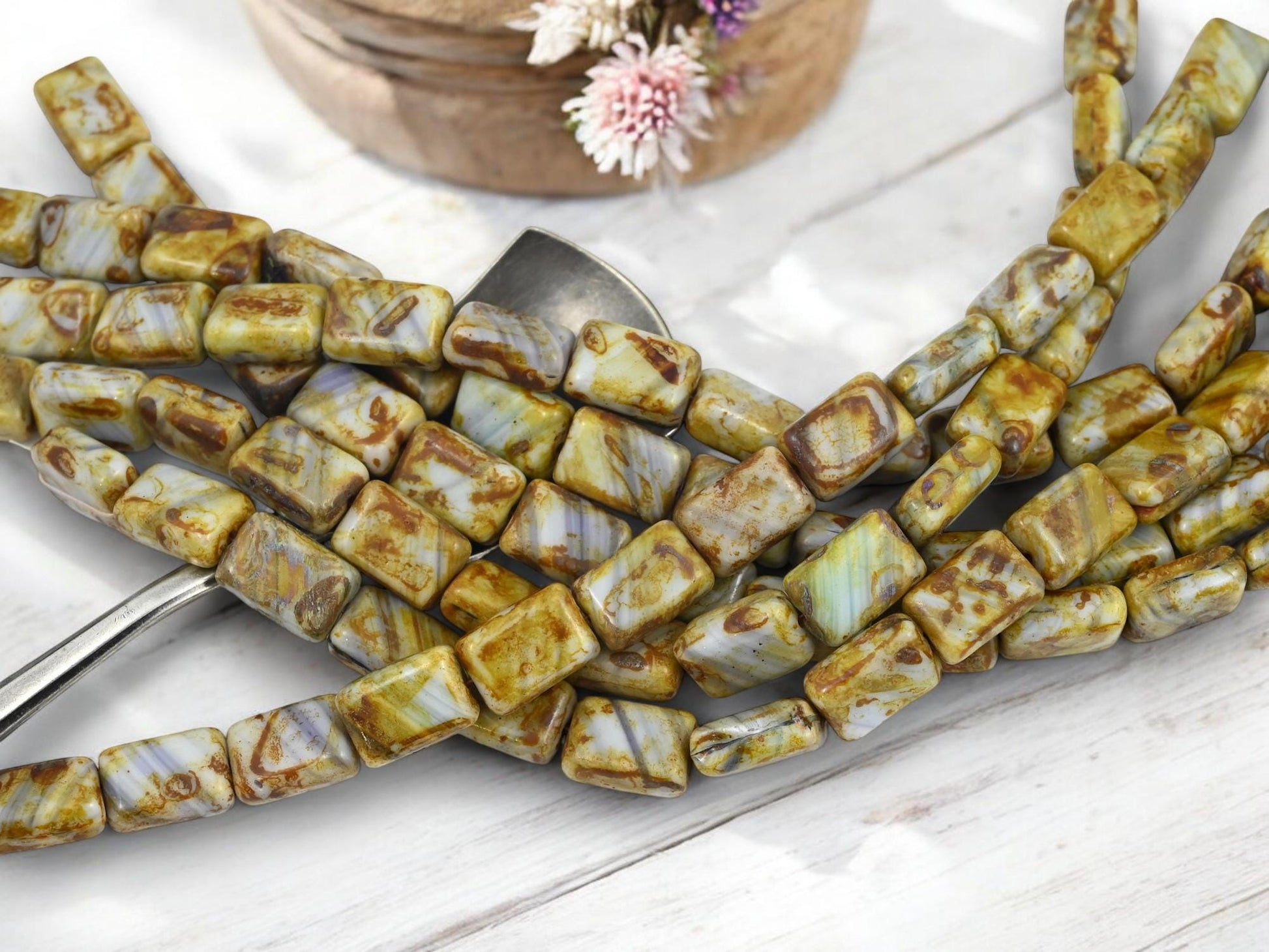 Czech Glass Beads - Picasso Beads - Rectangle Beads - Vintage Beads - Czech Beads - 12x8mm - 16pcs - (B412
