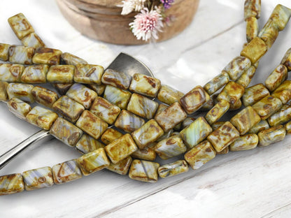 Czech Glass Beads - Picasso Beads - Rectangle Beads - Vintage Beads - Czech Beads - 12x8mm - 16pcs - (B412