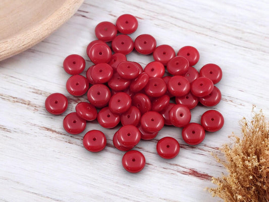 Czech Glass Opaque Red Smooth Rondelle Spacer Beads - 8x3mm - 50pcs - (A679)
