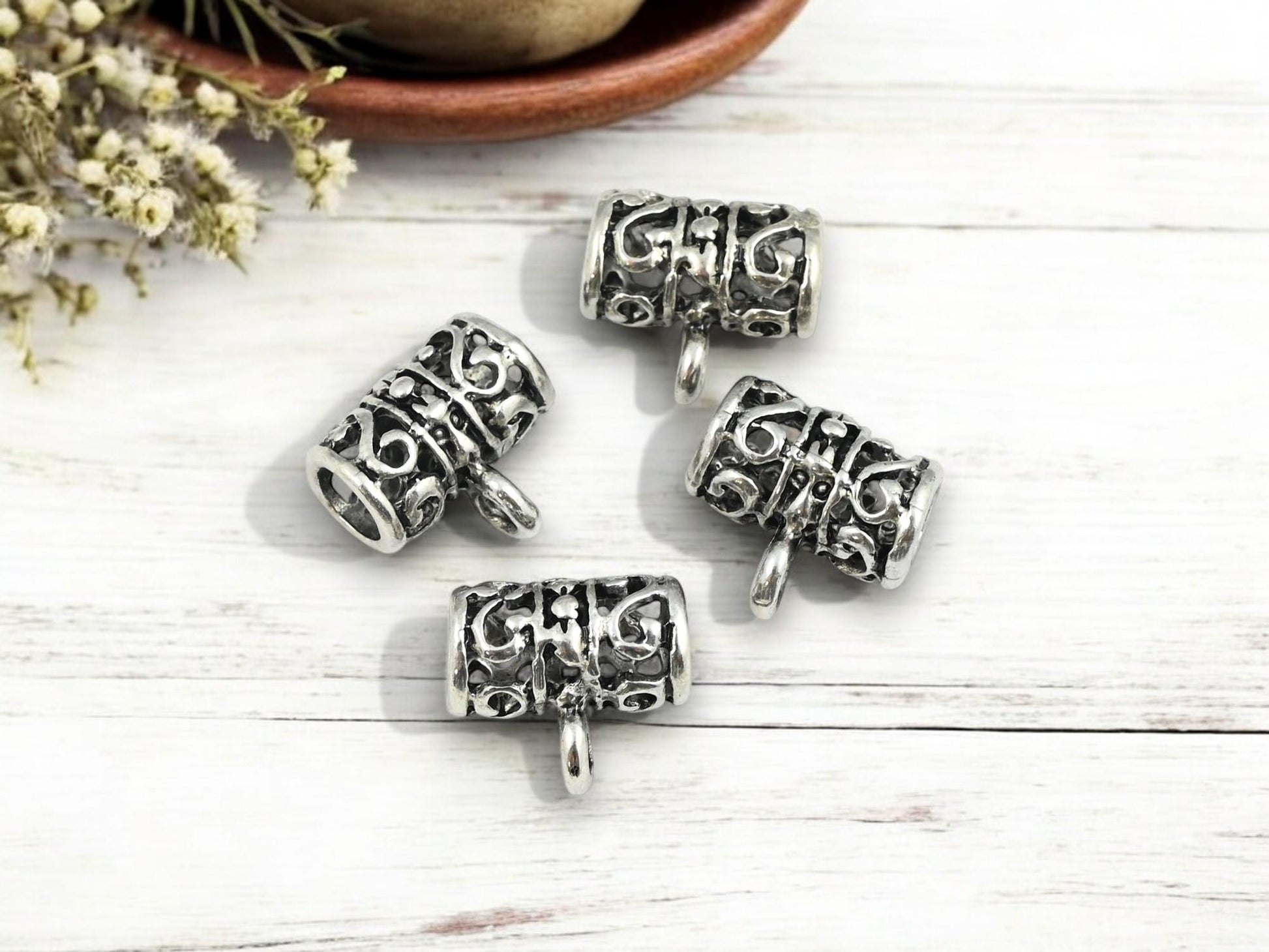 Charm Hanger - Metal Bails - Silver Bails - Bails For Jewelry - Jewelry Bail - Metal Findings - 13x9mm - 4pcs - (1748)