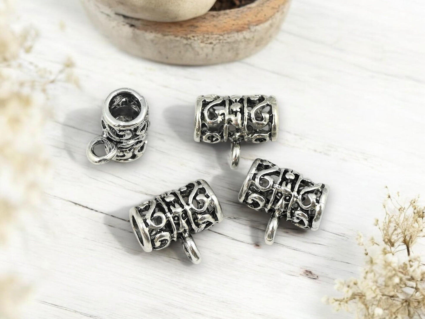 Charm Hanger - Metal Bails - Silver Bails - Bails For Jewelry - Jewelry Bail - Metal Findings - 13x9mm - 4pcs - (1748)