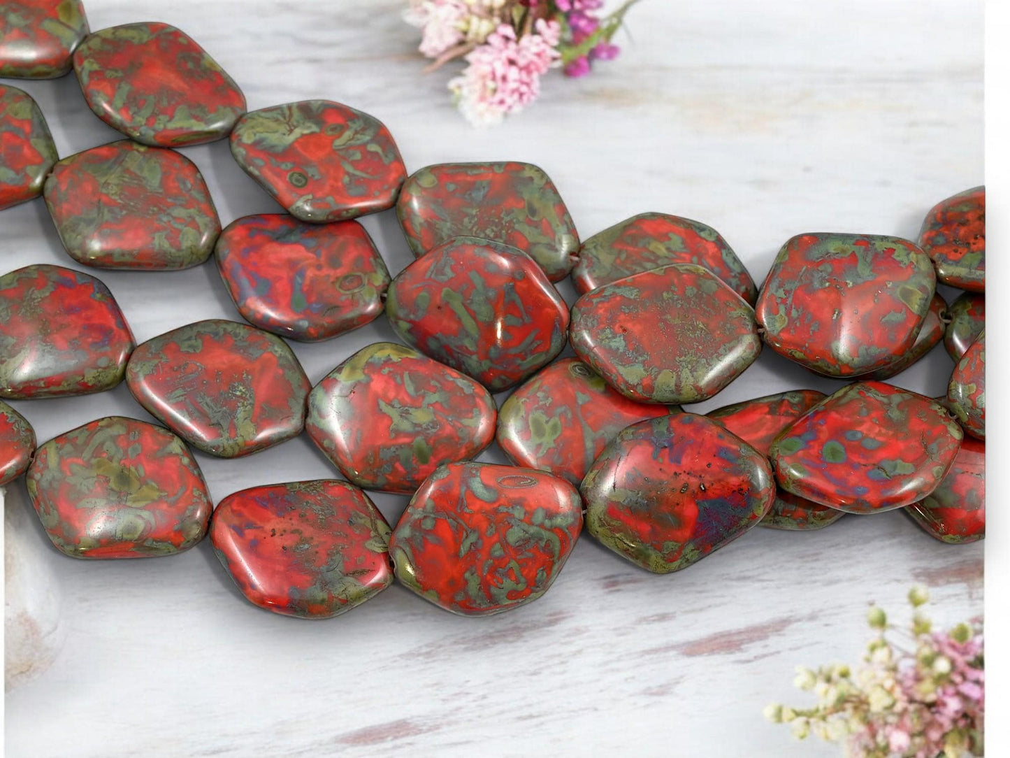 Picasso Beads - Czech Glass Beads - Abstract Beads - Old Stock Beads - Focal Beads - 24x19mm - 4pcs - (187)