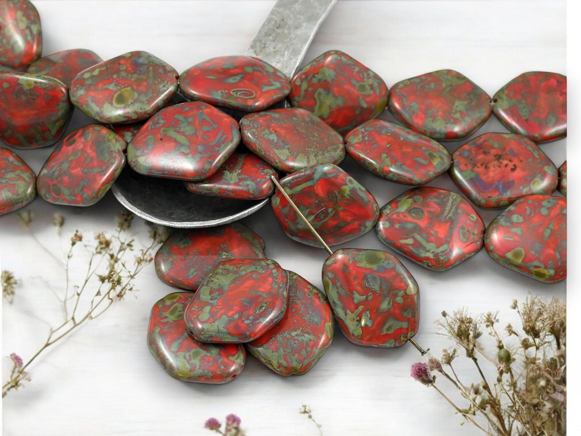 Picasso Beads - Czech Glass Beads - Abstract Beads - Old Stock Beads - Focal Beads - 24x19mm - 4pcs - (187)