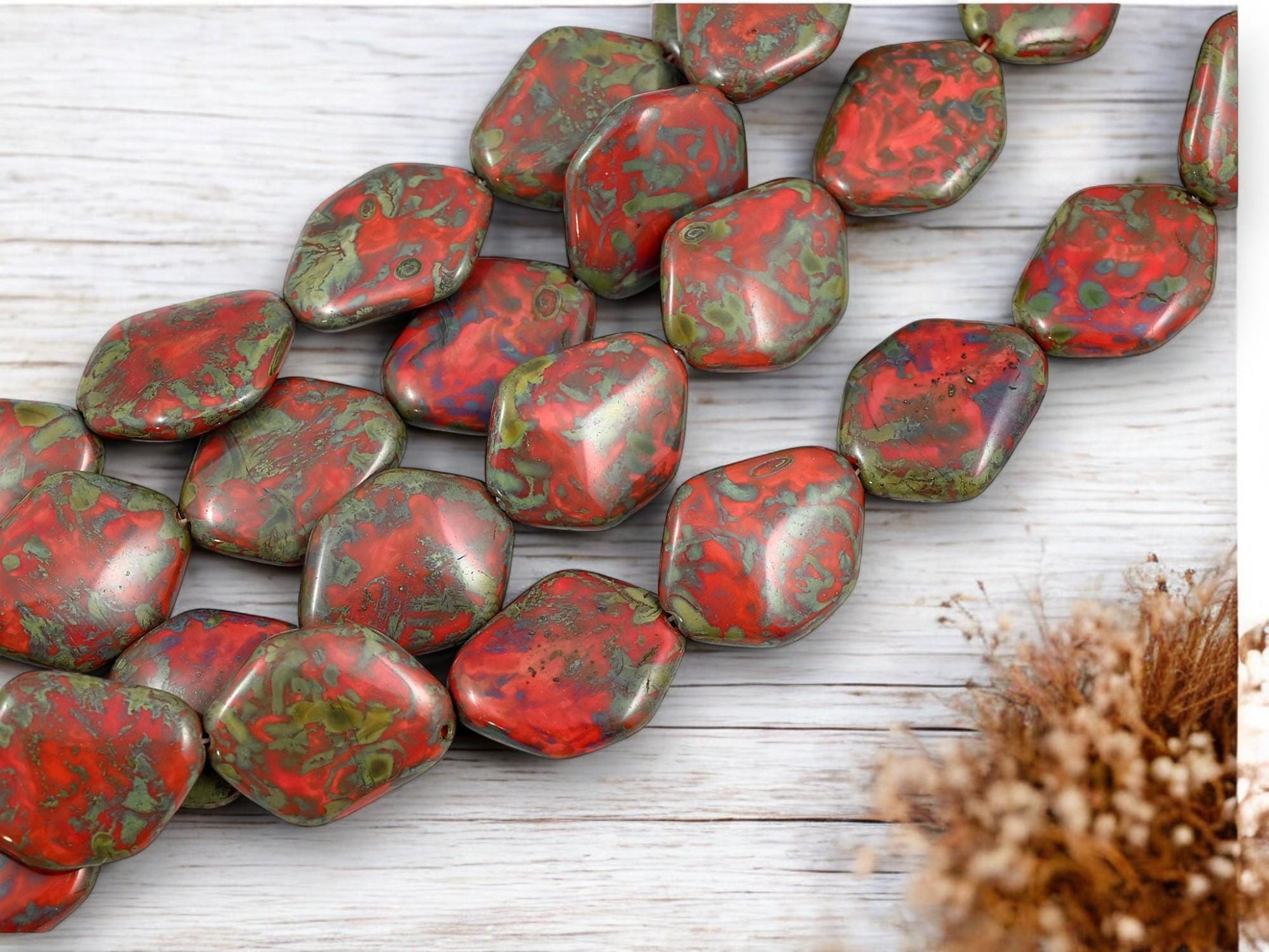Picasso Beads - Czech Glass Beads - Abstract Beads - Old Stock Beads - Focal Beads - 24x19mm - 4pcs - (187)