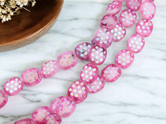Czech Glass Beads - Laser Etched Beads - Old Stock Beads - Pink Beads - 12x14mm - 15pcs - (3915)