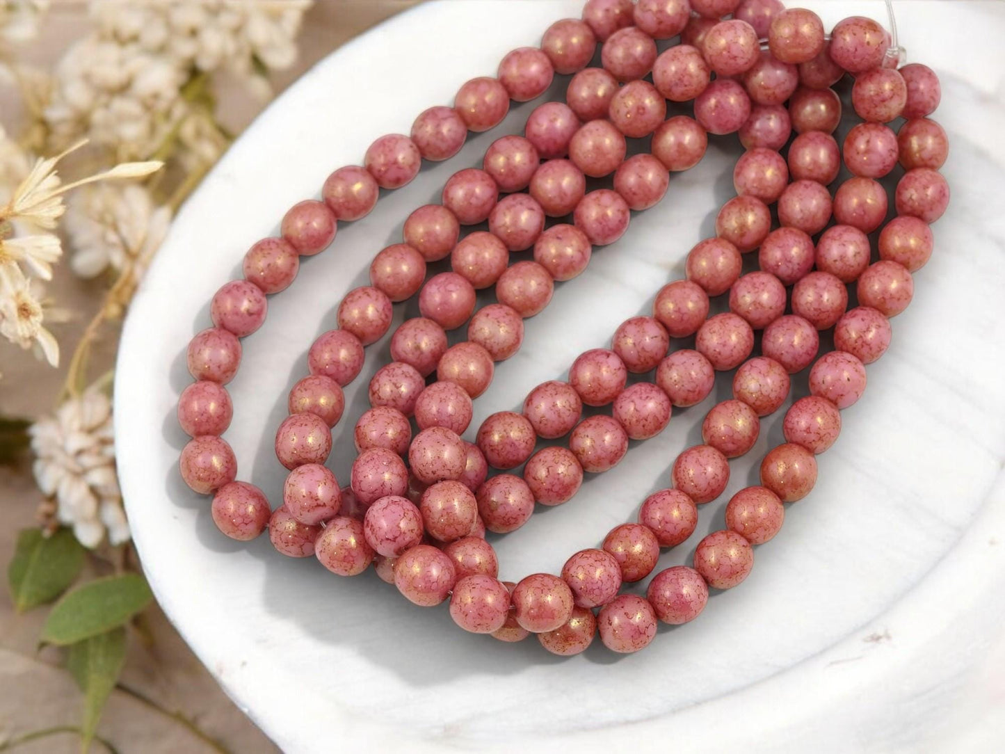 Czech Glass Beads - Round Beads - Druk Beads - 6mm Beads - Pink Beads - 30pcs - (A514)