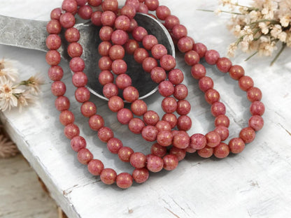 Czech Glass Beads - Round Beads - Druk Beads - 6mm Beads - Pink Beads - 30pcs - (A514)