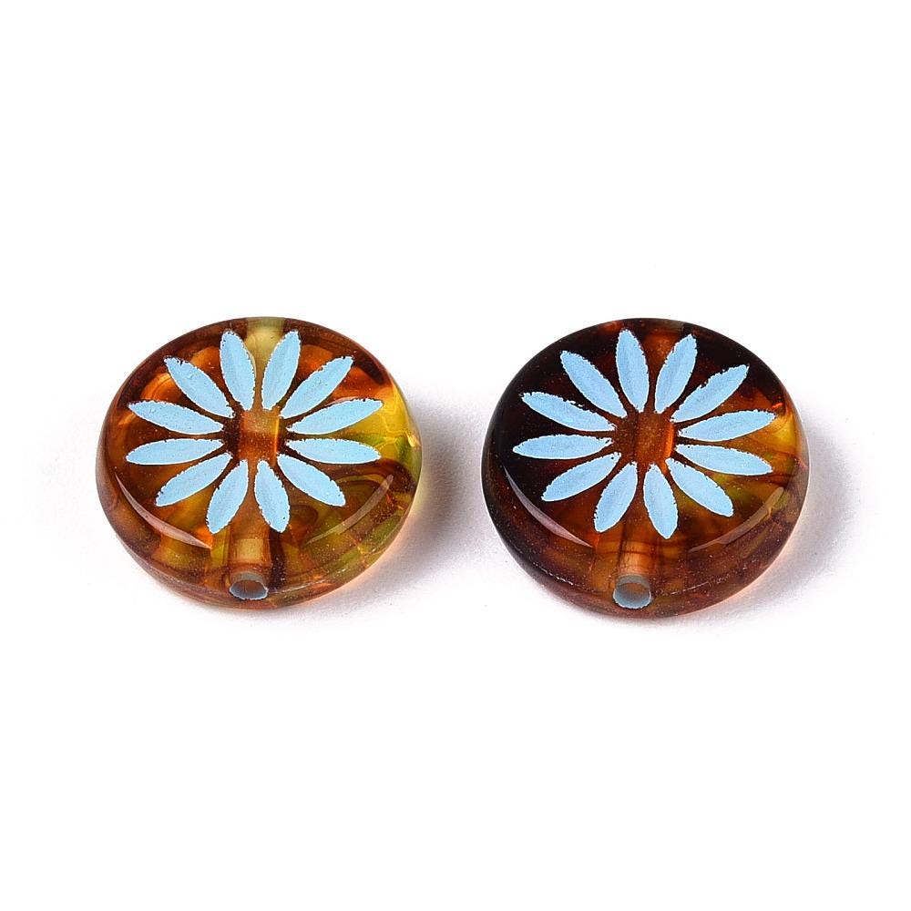 Flower Beads - Coin Beads - Aster Flower - Acrylic Beads - 12mm - 15pcs - (3392)
