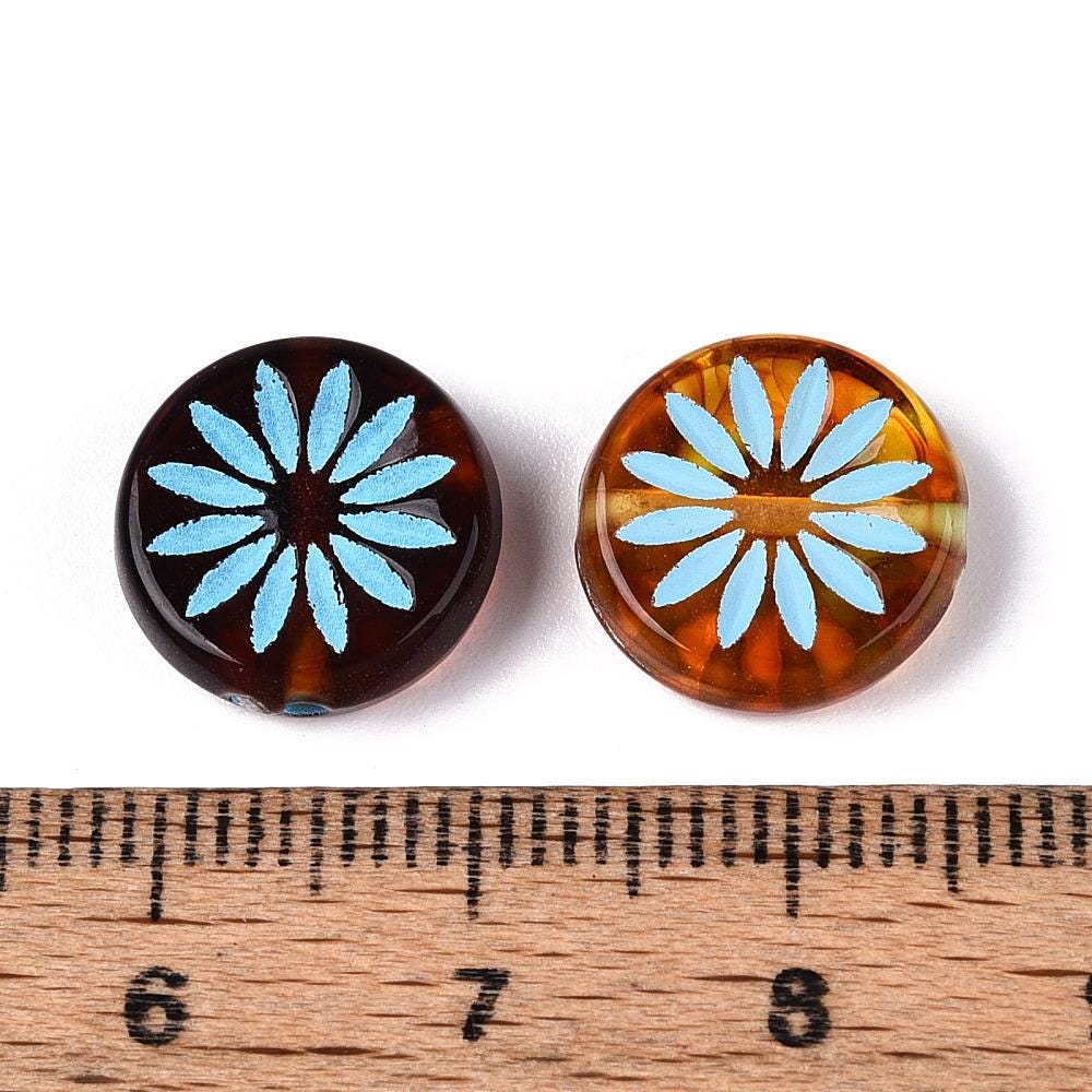 Flower Beads - Coin Beads - Aster Flower - Acrylic Beads - 12mm - 15pcs - (3392)