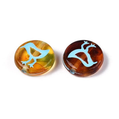 Bird Beads - Coin Beads - Bird Coin - Acrylic Beads - 12mm - 15pcs - (A274)