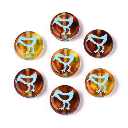 Bird Beads - Coin Beads - Bird Coin - Acrylic Beads - 12mm - 15pcs - (A274)