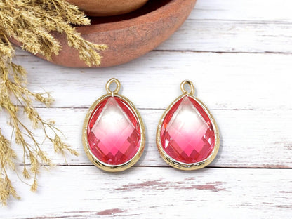 Glass Pendants - Bezel Pendant - Teardrop Pendant - Gold Pendant - 23x15mm - 5pcs - (5048)