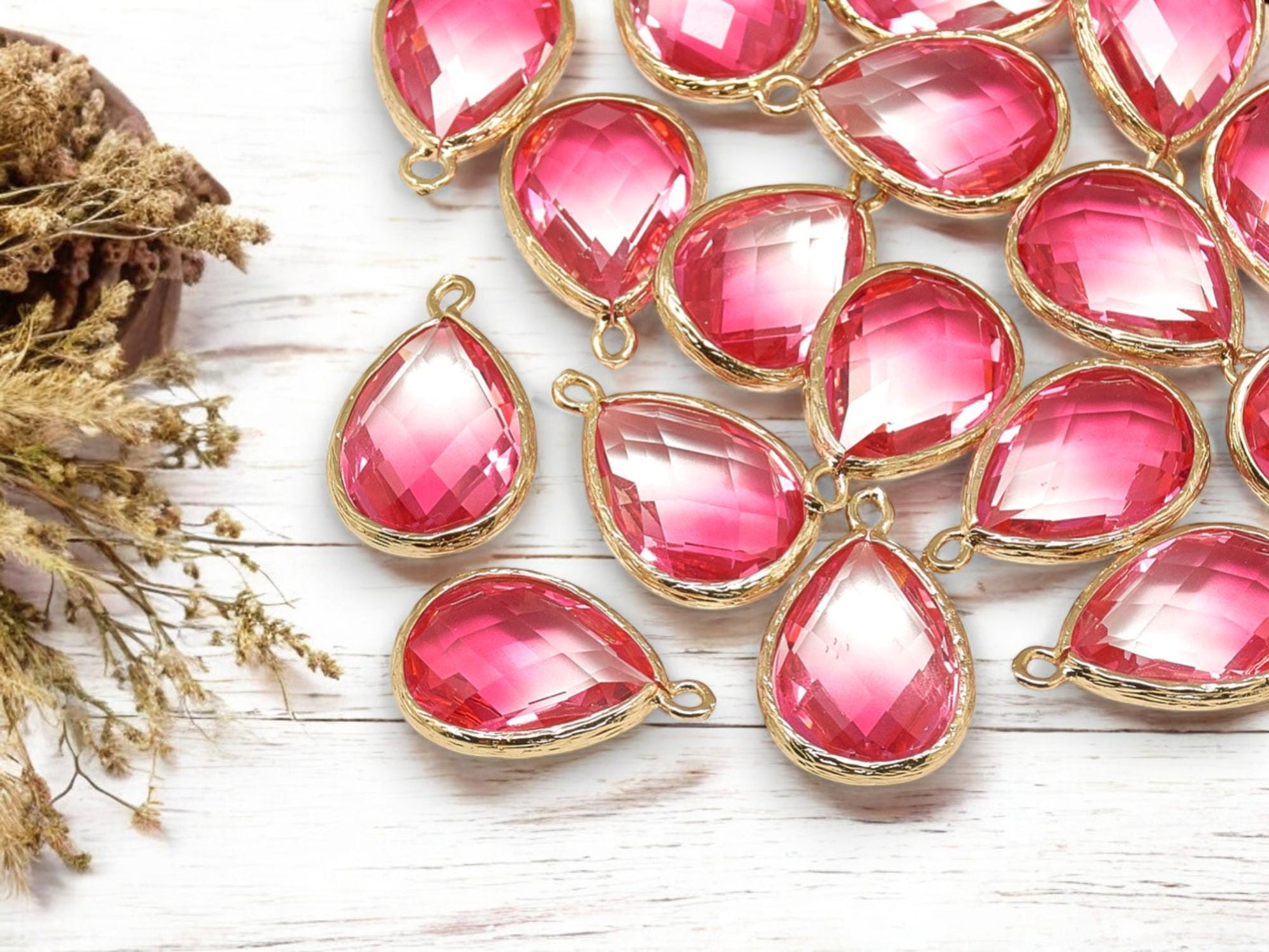 Glass Pendants - Bezel Pendant - Teardrop Pendant - Gold Pendant - 23x15mm - 5pcs - (5048)