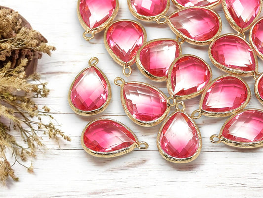 Glass Pendants - Bezel Pendant - Teardrop Pendant - Gold Pendant - 23x15mm - 5pcs - (5048)