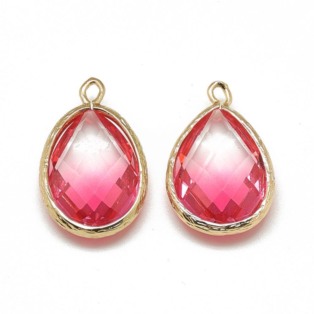 Glass Pendants - Bezel Pendant - Teardrop Pendant - Gold Pendant - 23x15mm - 5pcs - (5048)