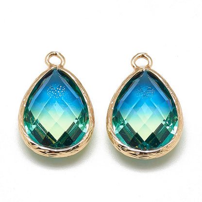 Drop Charms - Glass Pendants - Bezel Pendant - Teardrop Pendant - Gold Pendant - 23x15mm - 5pcs - (4747)