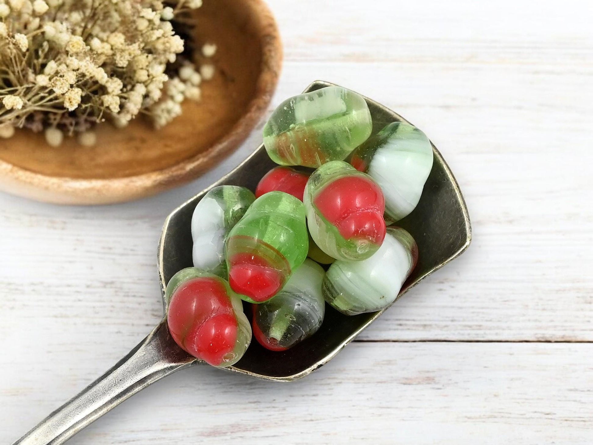 Vintage Czech Glass Christmas Holiday Oval Beads for Jewelry - 12x8mm - 10pcs - (5294)