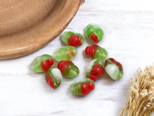 Vintage Czech Glass Christmas Holiday Oval Beads for Jewelry - 12x8mm - 10pcs - (5294)