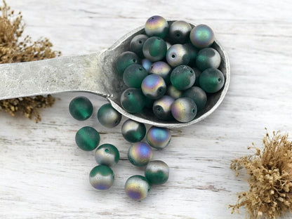 Czech Glass 8mm Matte Teal Vitrail Round Druk Beads - 25pcs - (2599)
