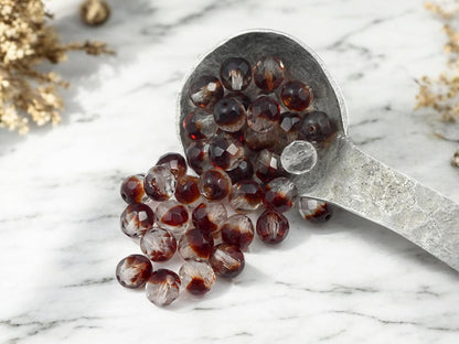 Czech Glass 8mm Garnet Red Crystal Christmas Faceted Fire Polished Round Beads - 25pcs - (2775)