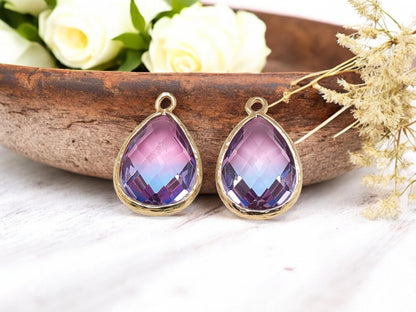 Drop Charms - Glass Pendants - Bezel Pendant - Teardrop Pendant - Gold Pendant - 23x15mm - 5pcs - (4508)