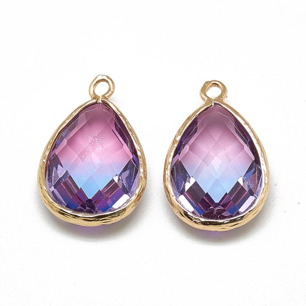 Drop Charms - Glass Pendants - Bezel Pendant - Teardrop Pendant - Gold Pendant - 23x15mm - 5pcs - (4508)