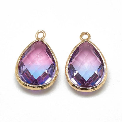 Drop Charms - Glass Pendants - Bezel Pendant - Teardrop Pendant - Gold Pendant - 23x15mm - 5pcs - (4508)