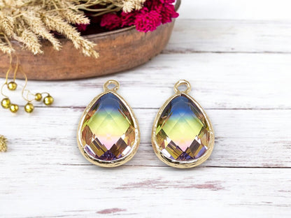 Glass Pendants - Bezel Pendant - Teardrop Pendant - Gold Pendant - 23x15mm - 5pcs - (3918)