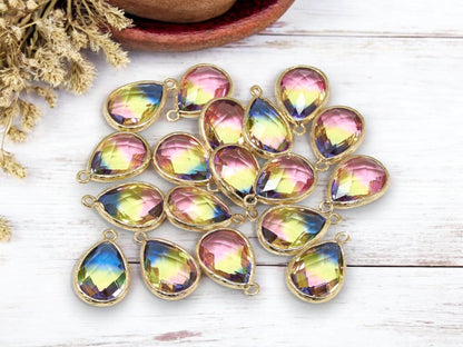 Glass Pendants - Bezel Pendant - Teardrop Pendant - Gold Pendant - 23x15mm - 5pcs - (3918)