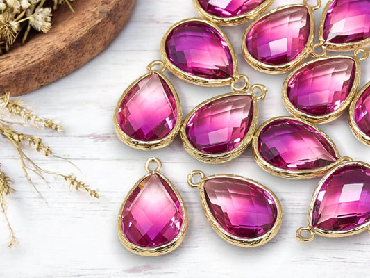 Colorful Pendant - Gold Pendant - Glass Pendants - Bezel Pendant - Teardrop Pendant - 23x15mm - 5pcs - (3648)