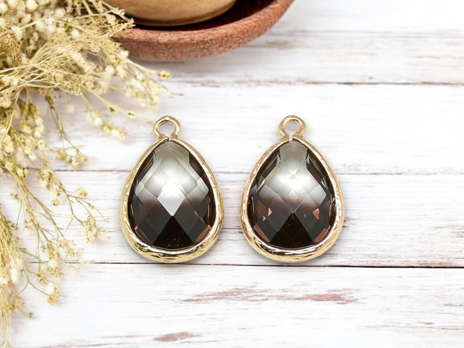 Glass Pendants - Bezel Pendant - Teardrop Pendant - Gold Pendant - 23x15mm - 5pcs - (3646)