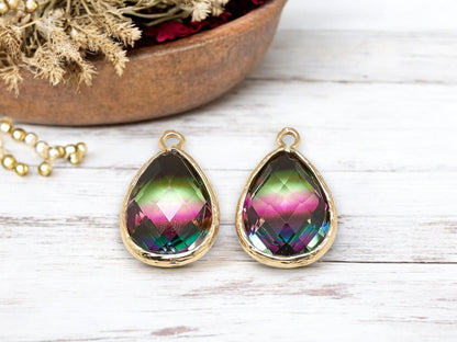 Glass Pendants - Bezel Pendant - Teardrop Pendant - Gold Pendant - 23x15mm - 5pcs - (1563)