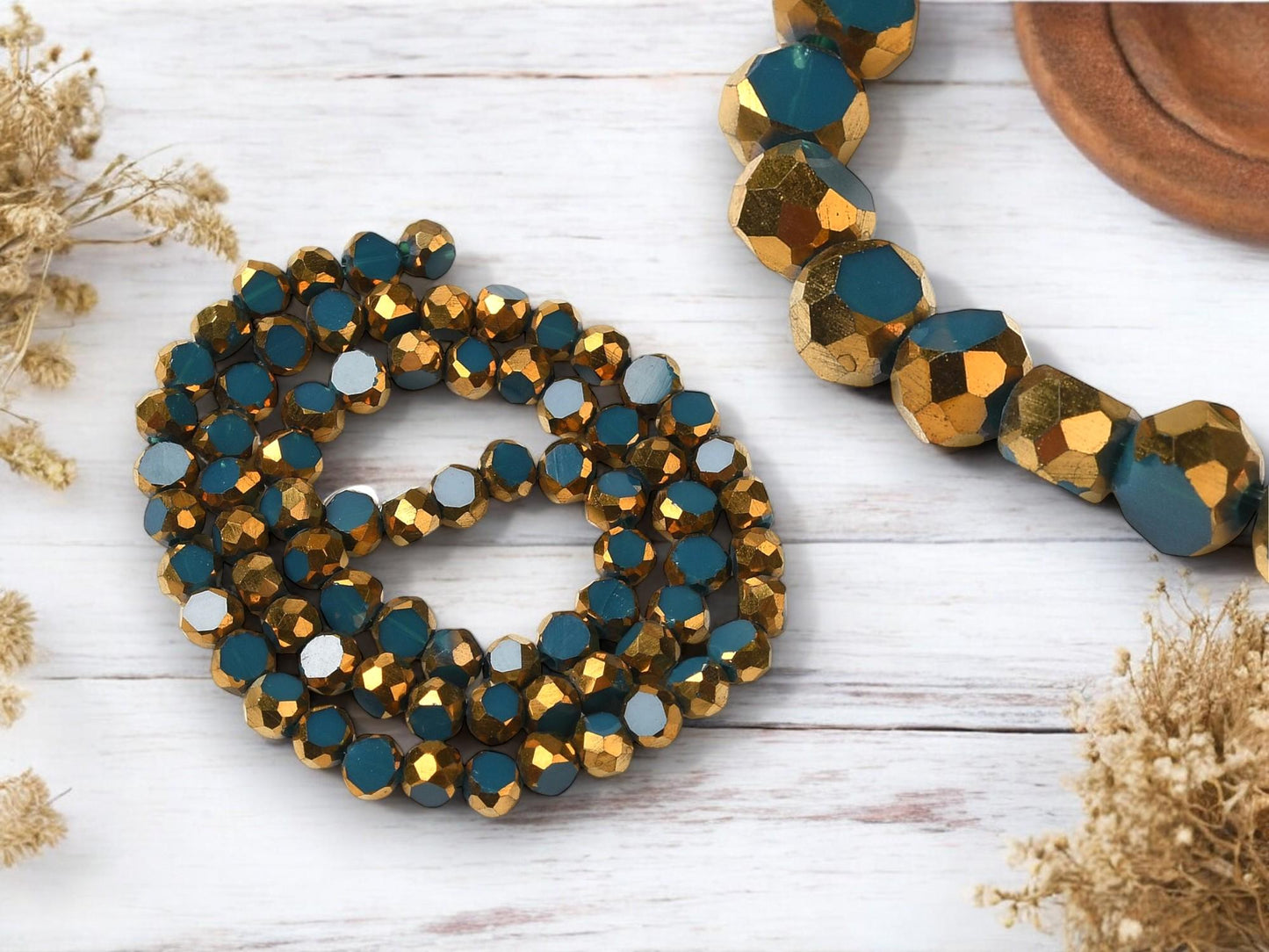 Table Cut Beads - Round Beads - Chinese Glass - Fire Polish Beads - Approx 4mm - 10" Strand - (245)