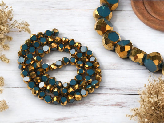 Table Cut Beads - Round Beads - Chinese Glass - Fire Polish Beads - Approx 4mm - 10" Strand - (245)