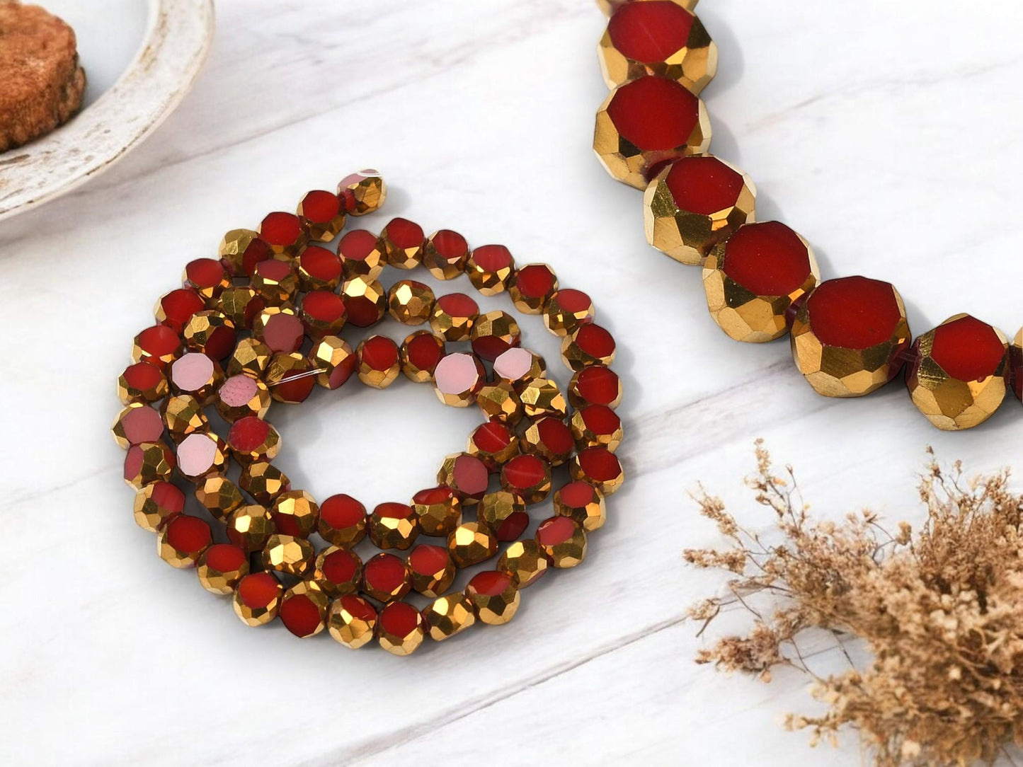 4mm Beads - Table Cut Beads - Round Beads - Chinese Glass - Fire Polish Beads - Approx 4mm - 10" Strand - (4228)