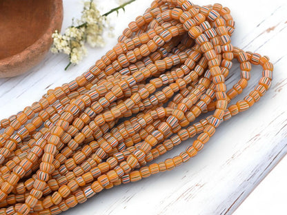 Indonesian Java Glass Trade Beads - Striped Gooseberry - 4-7mm - 24" Strand - (B32)