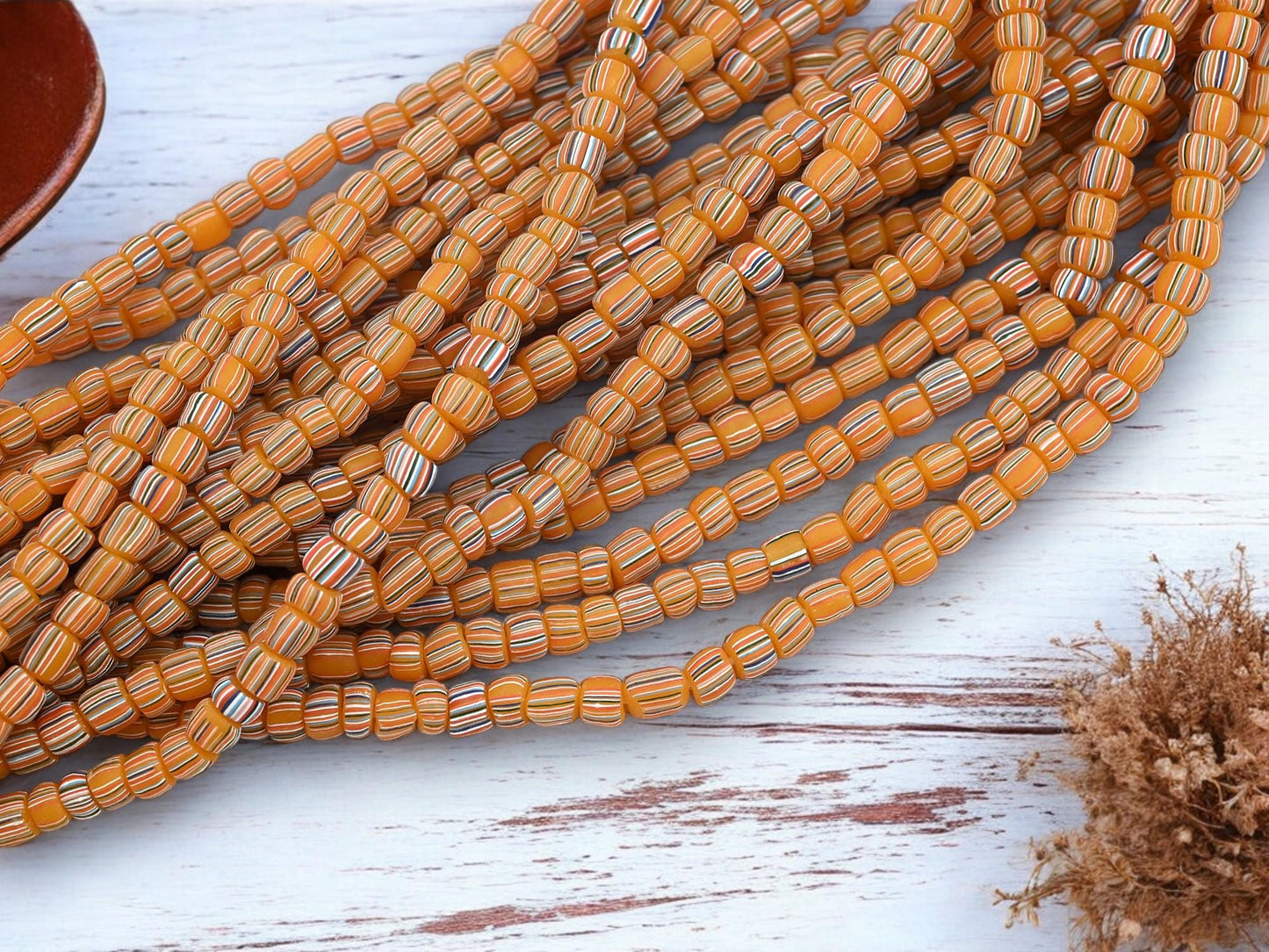 Indonesian Java Glass Trade Beads - Striped Gooseberry - 4-7mm - 24" Strand - (B32)