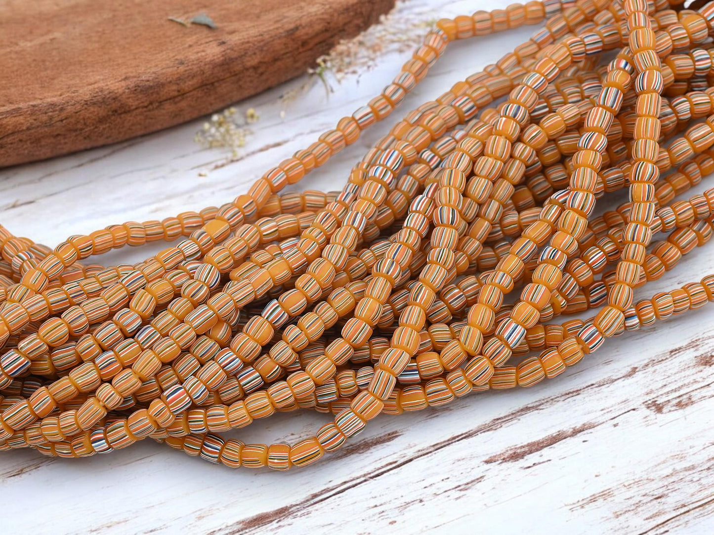 Indonesian Java Glass Trade Beads - Striped Gooseberry - 4-7mm - 24" Strand - (B32)