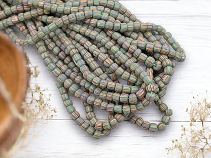 Indonesian Java Glass Trade Beads - Striped Gooseberry - 4-7mm - 24" Strand - (3965)