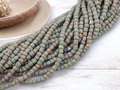 Indonesian Java Glass Trade Beads - Striped Gooseberry - 4-7mm - 24" Strand - (3965)