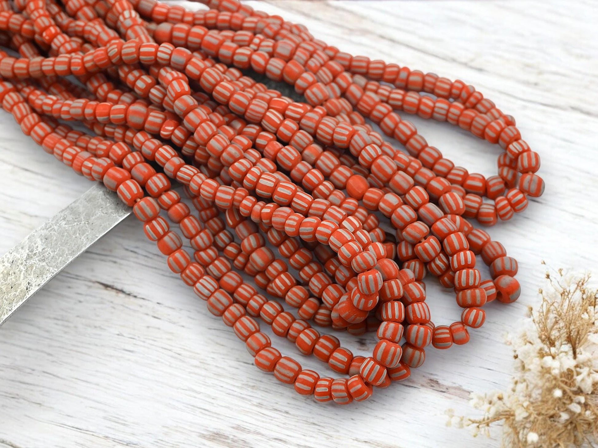 Indonesian Java Glass Trade Beads - Striped Gooseberry - 4-7mm - 24" Strand - (6088)