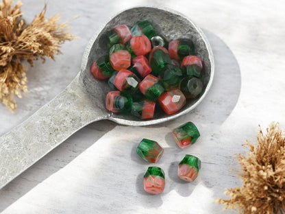 Holiday Beads - Czech Glass Beads - Barrel Beads - Christmas beads - 7mm - 25pcs - (730)