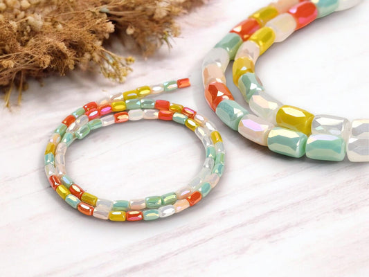 Chinese Glass Beads - Electroplated Beads - Tube Beads - Bulk Glass Beads - 6x4mm - 20" Strand - (379)
