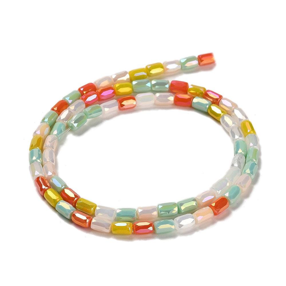 Chinese Glass Beads - Electroplated Beads - Tube Beads - Bulk Glass Beads - 6x4mm - 20" Strand - (379)